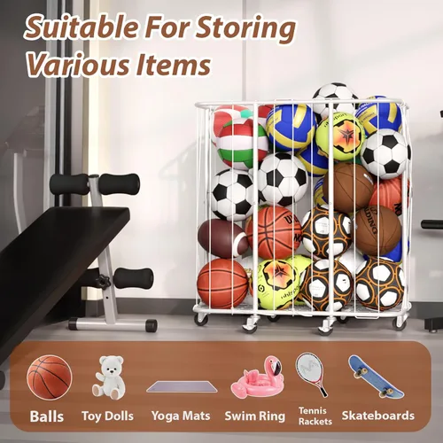 Miniatura 5 de YKDIRECT Organizador de bolas rodantes de 250L con ruedas de bloqueo, cesta de almacenamiento grande para baloncesto, fútbol, fútbol, voleibol