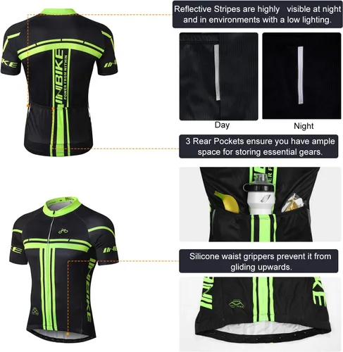 Miniatura 4 de INBIKE Conjunto de camiseta de ciclismo para hombre, manga corta, con cremallera completa, transpirable, secado rápido, camiseta de bicicleta