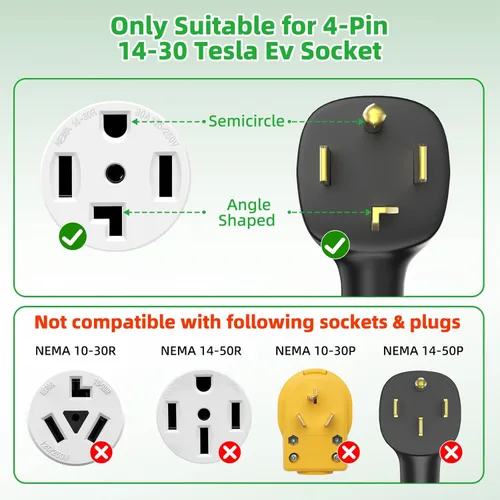 Miniatura 5 de Adaptador para Tesla NEMA 14-30, adaptador Nema 14-30 de 250 V 24 A para Tesla Gen 2, cable resistente de 0.689 in, carga rápida de 11.8 pulgadas