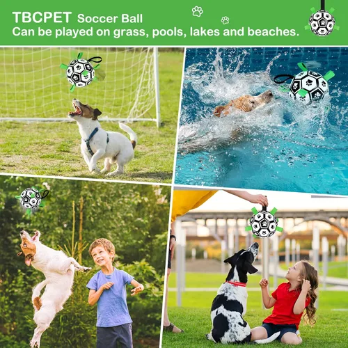 Miniatura 2 de Juguetes para perros con correas, pelota de fútbol de 6" Copa del Mundo, juguetes interactivos para perros para tirón de guerra, juego de jardín