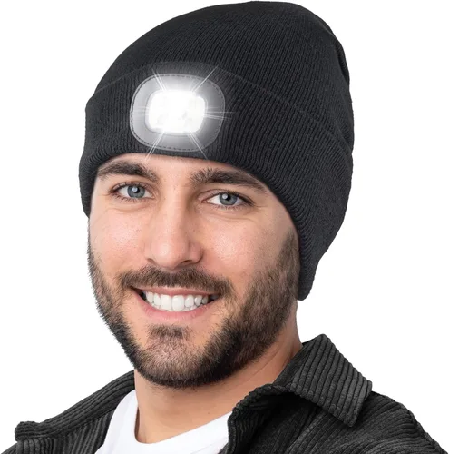 Tutuko Gorro unisex con luz, gorro LED recargable por USB, sombrero LED con linterna, regalos para hombres, mujeres, papá
