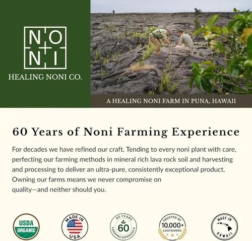 Miniatura 9 de Healing Noni - Jugo de noni 100% puro - USDA orgánico, de fuerza completa, bebida de bienestar, superalimento cultivado en Hawái