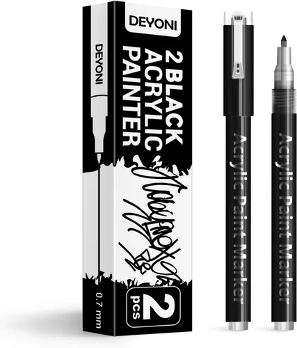 Paquete de 2 bolígrafos de pintura acrílica negra, punta extrafina de 0.028 in, marcadores acrílicos a base de agua para madera, papel, pintura