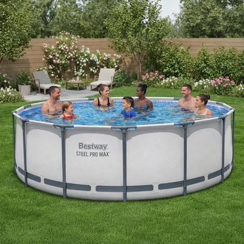 Miniatura 2 de Bestway Steel Pro MAX - Juego de piscina para exteriores con estructura de metal redonda de 14 pies x 48 pulgadas con bomba de filtro de 1,000