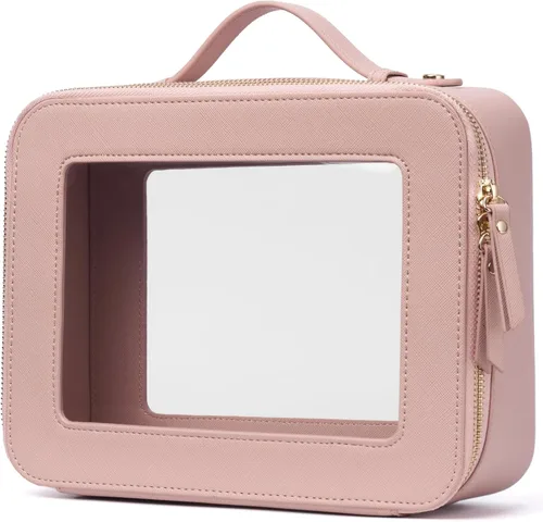 Miniatura 56 de Bolsa de maquillaje transparente Popvibe, estuche de cosméticos de viaje con cremallera, bolsa de aseo transparente con cremallera, organizador Malva