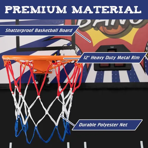 Miniatura 6 de Giantex Juego de arcade de baloncesto plegable, juego de arcade de baloncesto electrónico de doble disparo con 8 modos de juego, 4 bolas, 2 aros