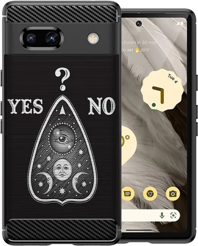 CasesOnDeck Slim TPU Case Compatible with Google Pixel 7A (2023) / Pixel 7A Case [Flex Carbon] Cool Ultra Thin Slim Black TPU - Ouija Yes No