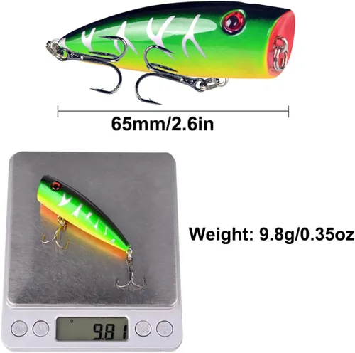 Miniatura 3 de Señuelos de pesca Popper cebo de pesca Topwater cebos duros ojos 3D Swimbait Crankbait con gancho de agudos para lubina, trucha, agua dulce y salada