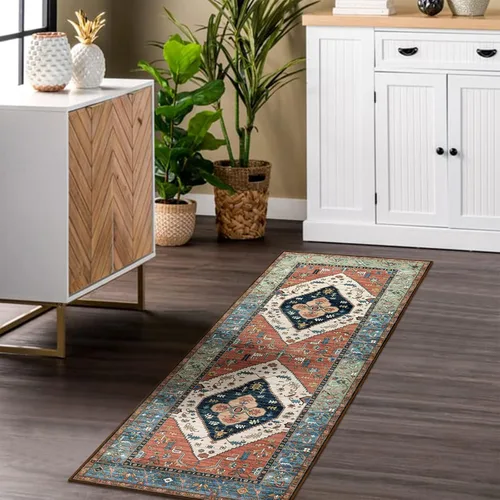Miniatura 38 de Beeiva Alfombras florales de entrada, lavables para interiores, ultra fina, de 2 x 3 pies, antideslizante, para cocina, tapete de cachemira suave