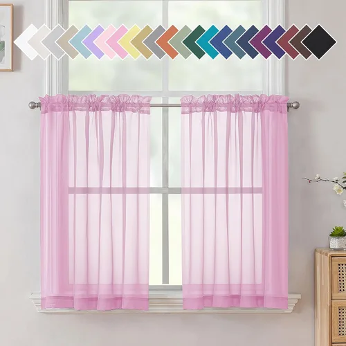 Miniatura 22 de Aiyufeng 2 paneles de cenefa transparente negra de 14 pulgadas de largo, cortinas cortas negras transparentes para dormitorio, cortinas de cocina
