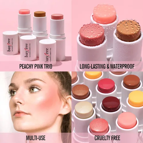 Miniatura 2 de KIMUSE Trío de Barras Múltiples para Maquillaje Facial, Barra de Rubor en Crema para Mejillas y Labios, Barra de Contorno e Iluminador de Maquillaje