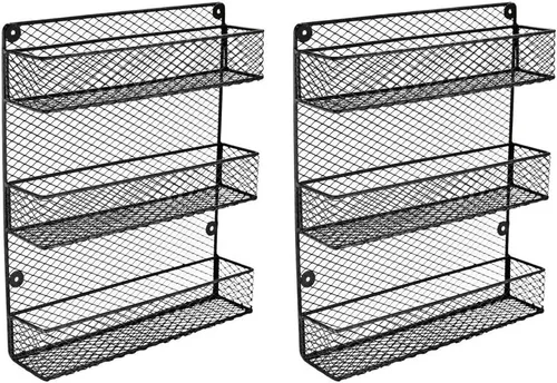 Miniatura 3 de Estante para especias de montaje en pared, estante organizador de almacenamiento de cocina de 3 niveles, diseño que ahorra espacio, incluye 2