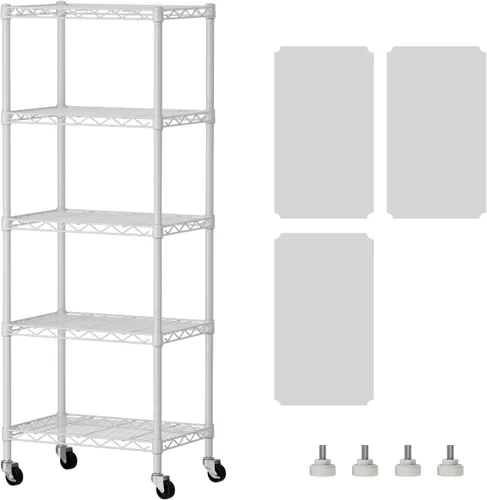 Miniatura 18 de SINGAYE Estante de almacenamiento ajustable de 4 niveles con ruedas, estantería resistente, estantes de alambre para garaje, oficina, despensa, Negro