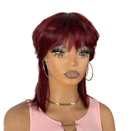 Miniatura 7 de PangDongLai Pelucas de cabello humano con corte Pixie para mujeres negras, pelucas de corte Pixie en capas con flequillo, sin pegamento, cabello