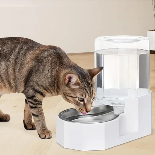 Miniatura 7 de Sfozstra - Dispensador de agua por gravedad: Comedero automático de 4L en acero inoxidable blanco para gatos sin filtros para mascotas, uso