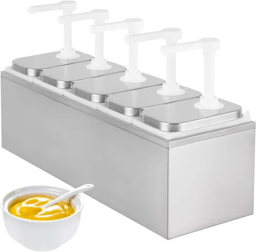 Miniatura 7 de Bomba dispensadora de salsa de acero inoxidable de 2 litros, dispensador de bomba de condimentos con tarro de 2.1 cuartos de galón