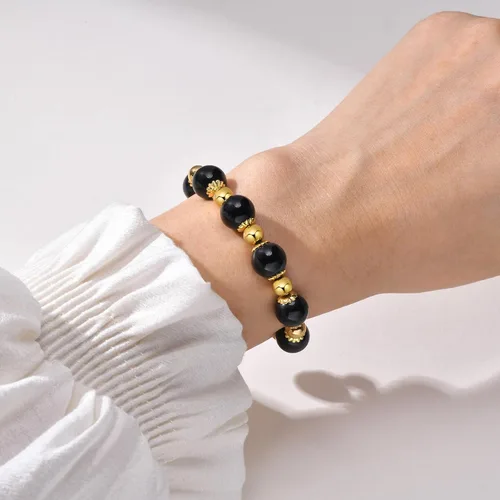 Miniatura 4 de MengPa Pulseras de cuentas de oro, pulsera de bolas de cuentas de piedra, joyería para mujer