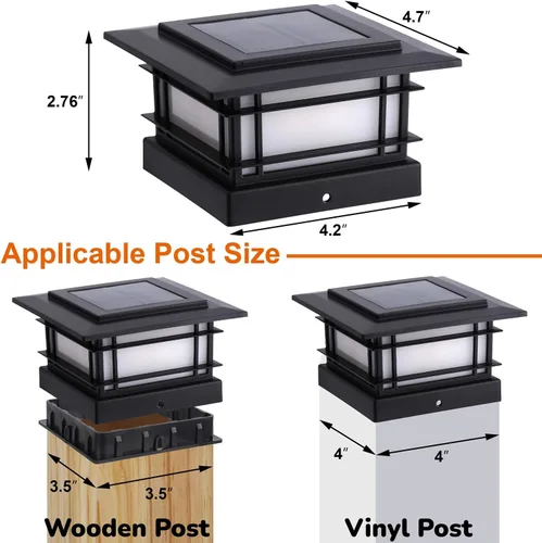 Miniatura 2 de Dynaming Luces solares de 4 x 4 para exteriores con 2 modos de color, luces solares para poste de valla, carcasa negra para postes de vinilo/madera