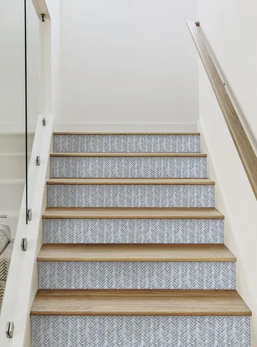Miniatura 6 de Simple Shapes Tiras elevadoras de escalera de acuarela para despegar y pegar (azul niebla, paquete de 6, 48 pulgadas de ancho x 6 pulgadas de alto)