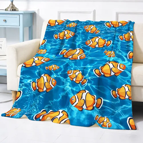 Manta de forro polar de payaso para regalo, suave, cálida y ligera, para cama, sofá, automóvil, 50 x 40 pulgadas para niños Pez payaso