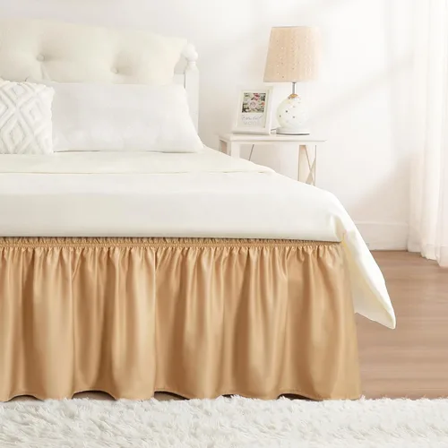 Miniatura 69 de Falda de cama RIMELA envoltura volante elástica que protege contra el polvo con color sólido, resistente a las arrugas y a la decoloración con Blanco