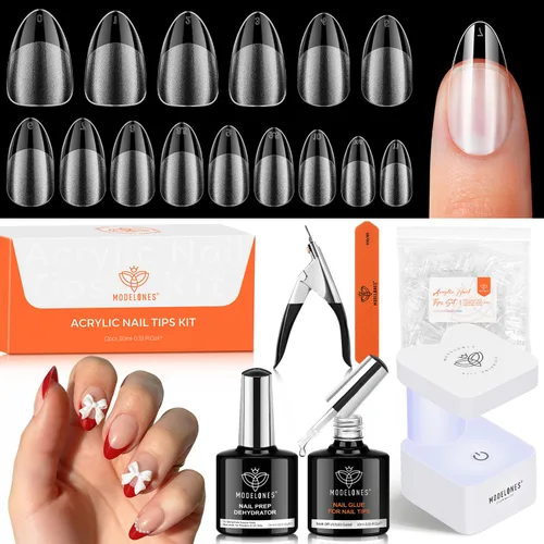 Miniatura 20 de Modelones 240 puntas de uñas de gel de almendra, uñas de gel suave de cobertura completa de grano 40 pregrabadas, medio mate, 15 tamaños, puntas