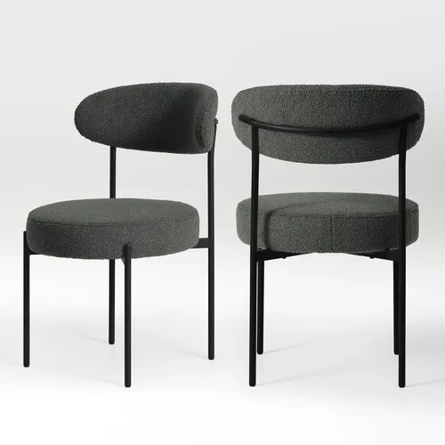 WestinTrends Alexandria Mid-Century - Sillas de comedor redondas tapizadas de sherpa (juego de 2), color gris carbón