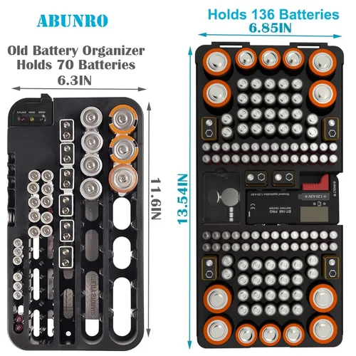 Miniatura 3 de Estuche organizador de almacenamiento de baterías con probador digital, capacidad para 136 baterías AAA AA C D 9V y de botón, diseño compacto