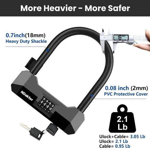 Miniatura 4 de NDakter Candados de bicicleta antirrobo de alta resistencia, cerradura combinada de bicicleta de 0.71 pulgadas, cerradura de combinación reiniciable