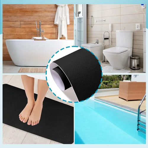 Miniatura 6 de Dunzoom Tapete antideslizante de 16 x 40 pulgadas para bañera con drenaje y corte de drenaje, tapete de seguridad antideslizante adhesivo para Negro