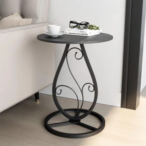 Miniatura 3 de Mesa auxiliar redonda bohemia para sala de estar, mesas auxiliares de escritorio de mármol natural con base floral de metal minimalista bohemio