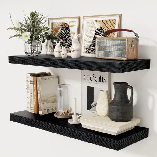 Miniatura 50 de Fun Memories - Estante flotante de 12 pulgadas, estantes de pared de madera rústica para decoración de pared y almacenamiento, estante flotante