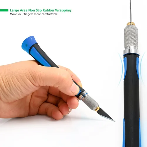 Miniatura 4 de FOSHIO Juego de 2 cuchillos de precisión para manualidades con 20 cuchillas de repuesto, mango ergonómico antideslizante con cubierta protectora