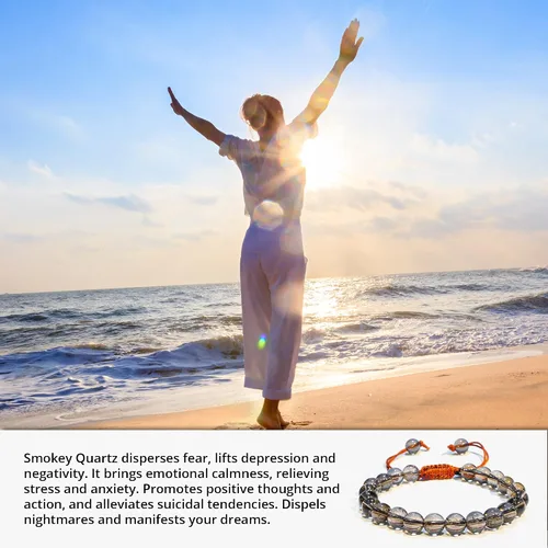 Miniatura 153 de Adjustable Crystal Bracelet – Gemstone Bead Bracelet with Adjustable Macrame String – Chic Gemstone Bracelet for Men and Women – 8mm Round Healing