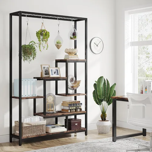 Miniatura 4 de Tribesigns Soporte alto para plantas de interior de 5 niveles, estante grande de metal para plantas de 70.9 pulgadas con 6 ganchos colgantes en S