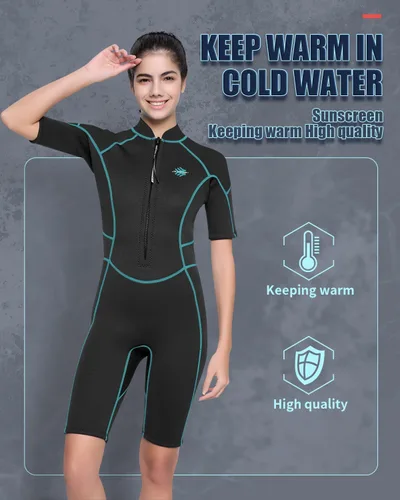 Miniatura 2 de Traje de neopreno corto para mujer, de 3 mm con cremallera frontal para buceo, snorkel, surf, natación