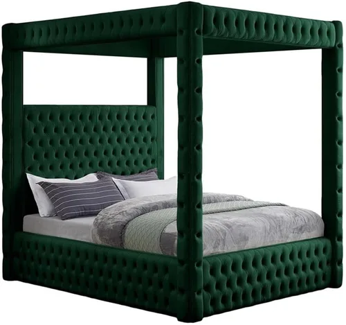 Miniatura 9 de Meridian Furniture RoyalCream-Q Colección Royal moderna, cama Queen tapizada de terciopelo contemporáneo con terciopelo crema suave, acolchado