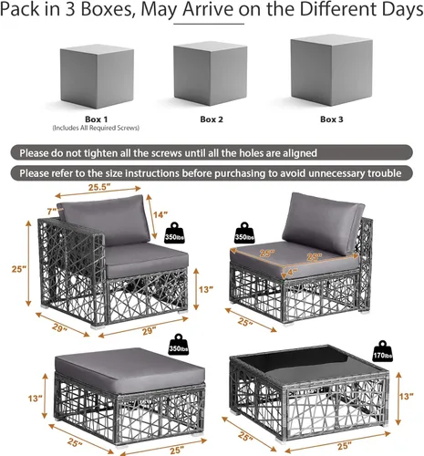 Miniatura 5 de Tangkula Patiojoy - Juego de muebles de patio de 5 piezas, para todo tipo de clima, resistente al aire libre, mimbre de ratán de polietileno, juego