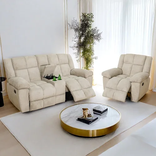 Miniatura 10 de Juego de sofá reclinable para muebles de sala de estar, juego de sofá y silla reclinable de pana verde, tela manual, sofá reclinable de 3 plazas