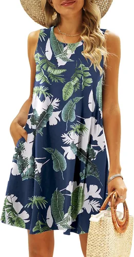 Miniatura 85 de SimpleFun - Vestidos de verano para mujer, camiseta floral, vestido de playa de estilo bohemio, informal, con bolsillos y sin mangas