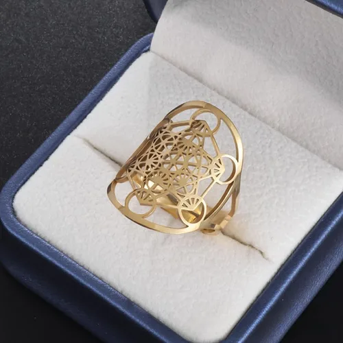 Miniatura 2 de YILUOCD Metatron - Anillo de cubo con sello de ángel, arcángel, metatrón, cubo, declaración de protección, ahuecado, para mujer, de acero
