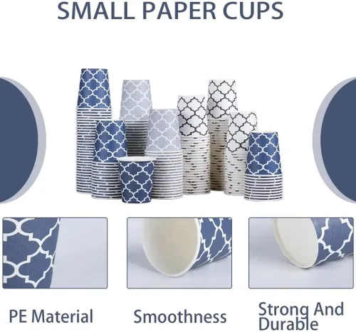 Miniatura 2 de Clawsoff [Paquete de 300] Mini vasos de papel de 5 onzas, pequeños vasos de baño desechables para enjuague bucal de 5 onzas para supermercado, Azul