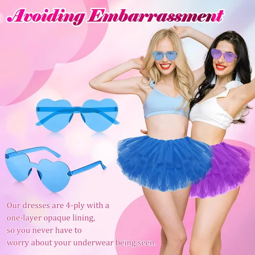 Miniatura 5 de Handepo 12 piezas de falda tutú y lentes de sol en forma de corazón, tutú de tul de 5 capas para mujeres y niñas, disfraz de baile de fiesta