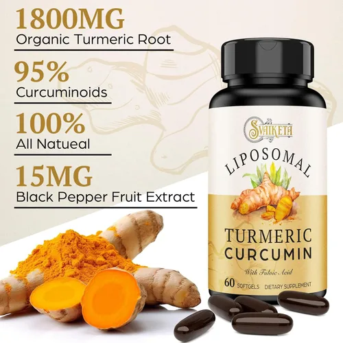 Miniatura 3 de Suplemento de Cúrcuma Curcumina Liposomal 2000mg, Extracto de Curcuminoides Estandarizado al 95% y Polvo de Raíz Orgánica con Piperina de Pimienta