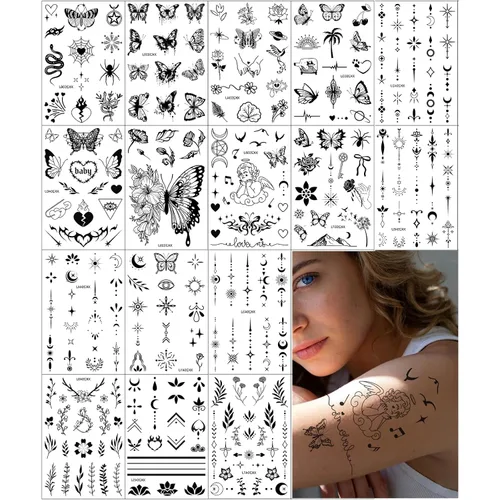 Miniatura 17 de 10 hojas de calcomanías temporales de henna de henna 5P negro + 5P marrón, calcomanías de tatuaje para mujeres, calcomanías de arte corporal para 5