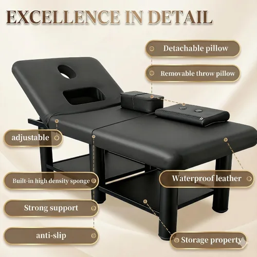 Miniatura 7 de Mesa de masaje estacionaria de 32 pulgadas de ancho, cama de masaje resistente de 2000 libras, cama de pestañas con respaldo ajustable, cama de spa