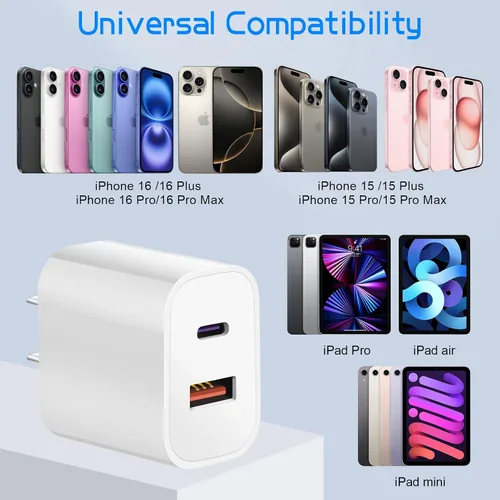 Miniatura 3 de Cargador A/C de doble puerto para iPhone 17 16 15, doble cargador USB A/C, bloque de carga rápida, paquete de 2 cargadores USB C rápidos de carga