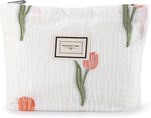 Miniatura 8 de URSKYTOUS Bolsa de maquillaje de flores de viaje, bolsas grandes para cosméticos florales para mujer, bonita bolsa de maquillaje con cremallera