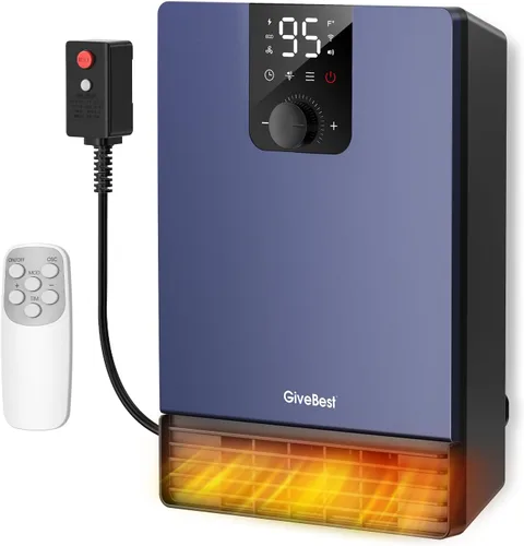 GiveBest Calentador de pared para baño, calentador eléctrico de calentamiento rápido de 1500 W con enchufe ALCI, termostato ajustable, 3 modos de