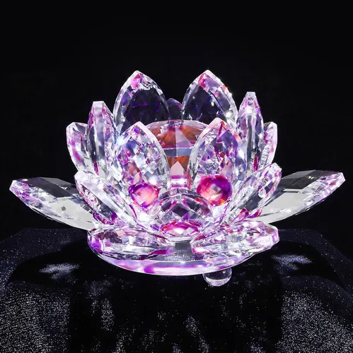 Miniatura 9 de Flor de loto de cristal brillante, 4 pulgadas, reflejo de loto de cristal transparente para Feng Shui, decoración del hogar, adornos o peso de papel